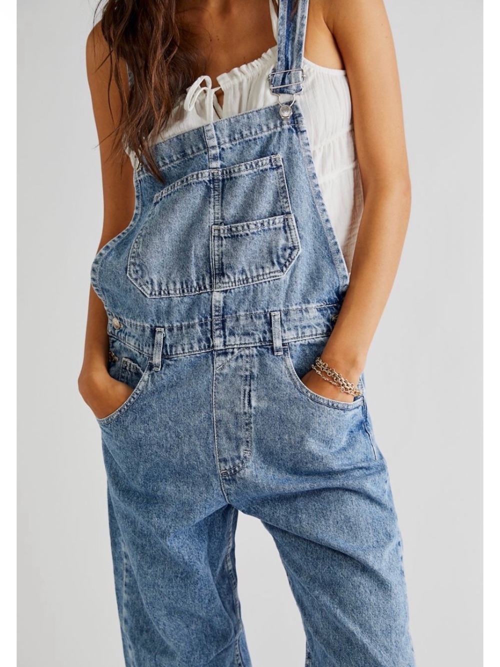 Free People Ziggy Overalls Medium Powder Blue